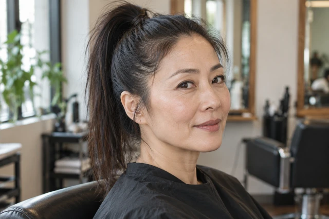 卵型の女性に似合うハイポニーテール